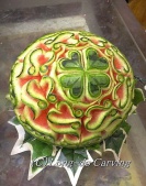<center>斜め花心から作る</center><center>ハート模様(スイカ）</center>